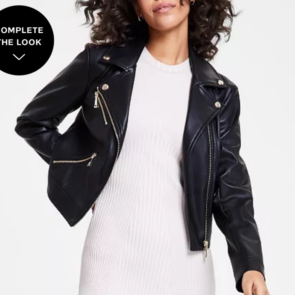 Women's Cropped Moto Long-Sleeve Zipper Jacket Pleather